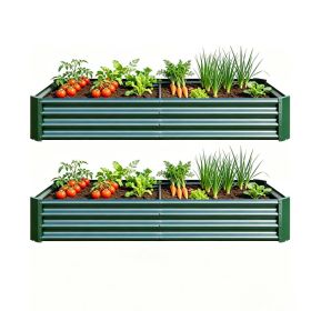 2PCS Green 6×3×1ft Metal Raised Rectangle Garden Planter Beds (Option: Green)