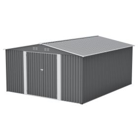 12×14 ft Outdoor Metal Storage Shed, Large Garden Tool Shed with Lockable Double Doors, Waterproof Yard Building, Patio, Light Gray (Option: Gray)
