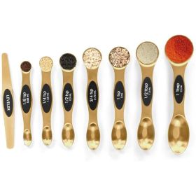 Magnetic Measuring Spoons Set, Stainless Steel Stackable Measuring Spoons With Leveler For Baking, Cooking, Spice Jars & Kitchen Use (Option: Golden)