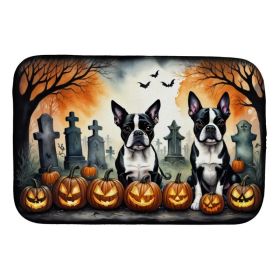 Boston Terrier Spooky Halloween Dish Drying Mat Absorbent Dish Drying Mat Pad for Kitchen Counter Dish Drainer Mat for Countertop, 14 x 21", Mult (Option: Default)